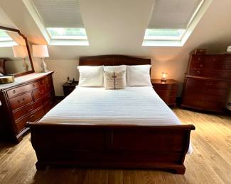 Bedroom set - w/ King bed, highboy dresser, ladies dresser w/mirror, matching night stands and 5 drawer dresser 
