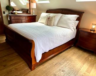 Bedroom set - w/ King bed, highboy dresser, ladies dresser w/mirror, matching night stands and 5 drawer dresser 