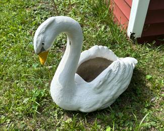 Concrete swan planter