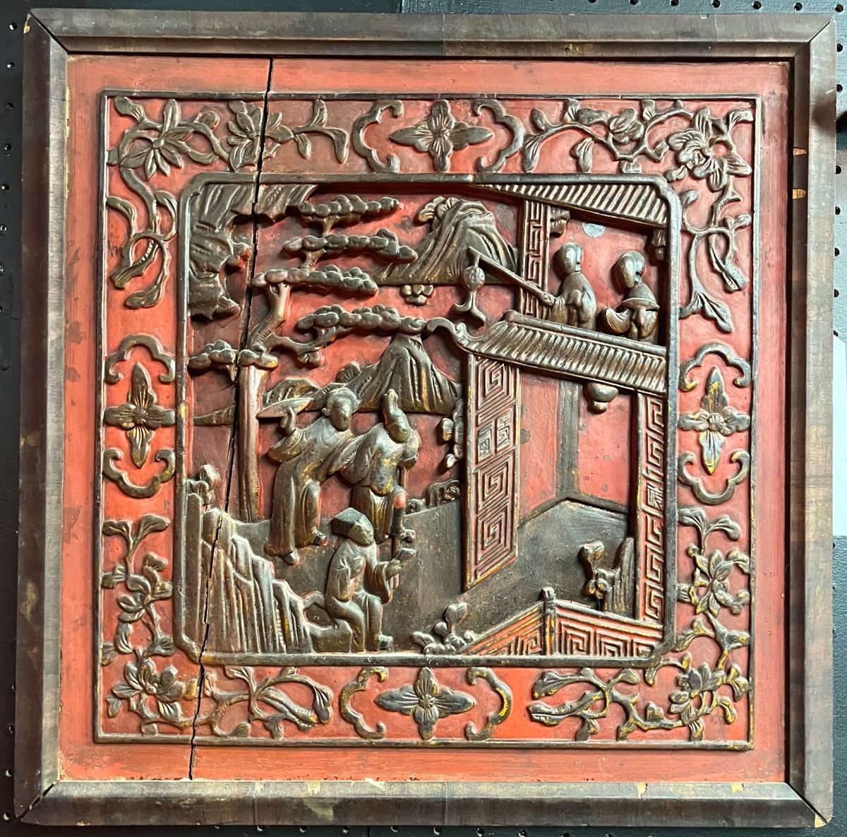 Antique carved Asian panel