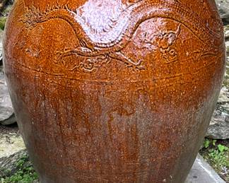 LARGE ASIAN DRAGON JAR, OLIVE JAR