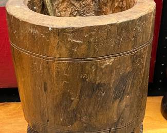 LARGE WOODEN MORTAR & PESTLE