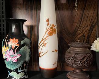 GALLE ART GLASS VASE, ASIAN PORCELAIN VASE, etc.