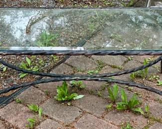 VINTAGE WROUGHT IRON COFFEE TABLE WITH BEVELED GLASS TOP
