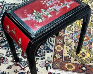 ASIAN BLACK & RED LACQUERED SIDE TABLE