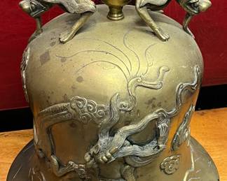LATGE ASIAN BRASS BELL WITH DRAGON MOTIF