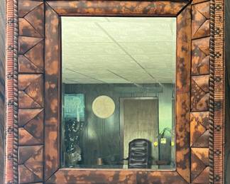 VINTAGE “TIGER” BAMBOO FRAMED MIRROR