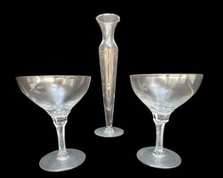 Vintage Etch Glasses And Stem Vase