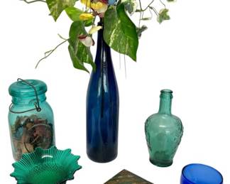 Colored Glass Decor and Wooden Box