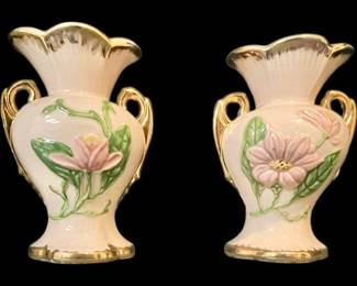 Pair Of Hull Art Pottery Magnolias Gold