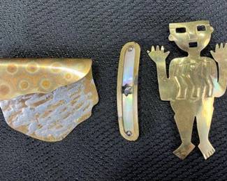 Mixed Metal Brooch Pins Featuring Abalone and Brass Tones
