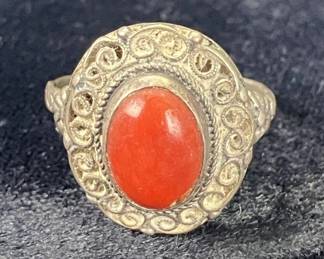 Red Coral Sterling Silver Ring