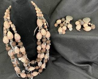Natural Stone, Mixed Metal, and Suede Decorated Necklace and Earring Set