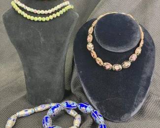 Cloisonne Bead Grouping with Gold Detailing