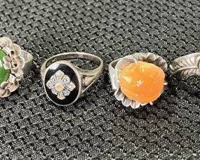 Group of Eight Sterling Silver Rings Collection