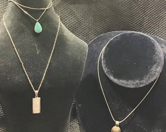 Sterling Silver Necklace Grouping Featuring Abalone and Turquoise