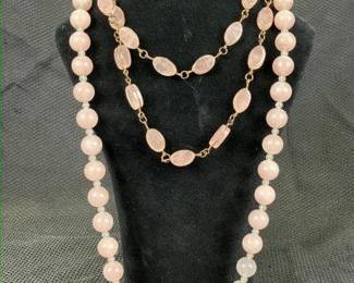 Rose Quartz Necklace Pairing with Gold-Tone Wire Accents and Beading