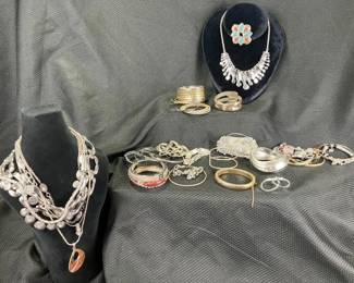 Jewelry Assortment Featuring Silvertone and Goldtone Elements