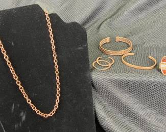 Copper-tone Jewelry Assortment Featuring Vintage Enamel Brass Ring