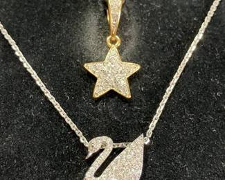 Swarovski Crystal Swan Necklace and Gold-toned Star Pendant