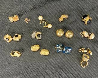 Gold Tone Vintage Earring Assortment Featuring Trifari and Faux Pearls