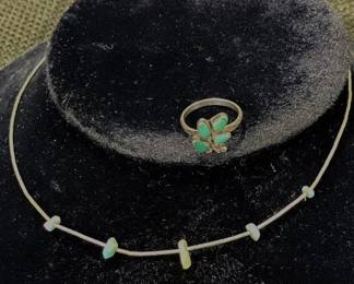 Turquoise and Sterling Silver Necklace and Ring Set