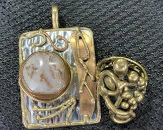 Handcrafted Mixed Metal Modern Pendant and Ring Pairing