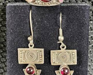 Garnet and Sterling Silver Ring and Earring Set