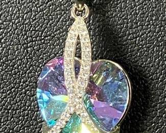 Sterling Silver Necklace with Prismatic Heart-Cut Crystal