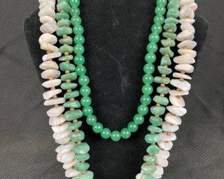 Natural Stone Necklaces with Gold Tone Beads Featuring Green Aventurine