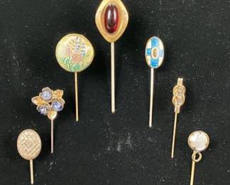 Antique and Vintage Pin Collection Featuring Enamel Work and Natural Stone