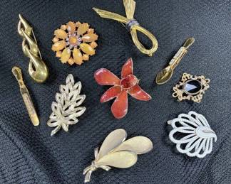 Vintage Brooch Pin Assortment Featuring Trifari and Onyx