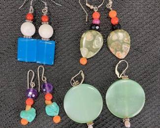 Theo Sable Fine Art Natural Gemstone and Bead Earrings Including Sterling Silver