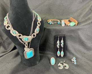 Southwestern Turquoise-Toned Silvertone Jewelry Grouping