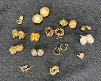 Goldtone Vintage Earring Assortment Featuring Monet, Napier, and Enameled Portraiture