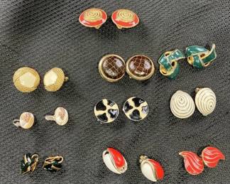 Vintage Costume Jewelry Earring Assortment Featuring Enamel Designs