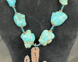 Handcrafted Turquoise, Bead, and Cut Steel Cactus Necklace