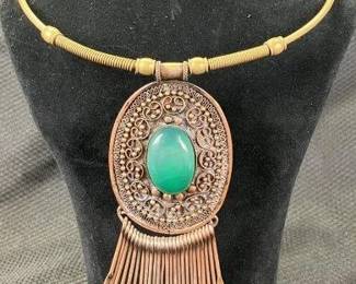 Chrysoprase and Mixed Metal Necklace