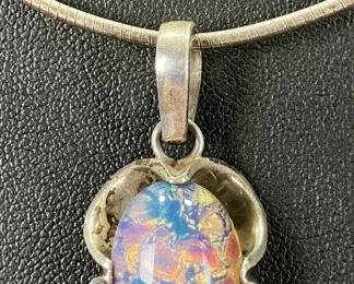 Sterling Silver and Iridescent Glass Pendant Necklace