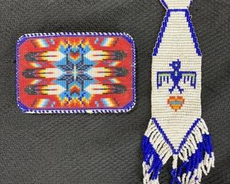 Native American Beaded Belt Buckle and Vibrant Colored Pendant