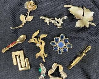 Goldtone Brooch Pin Collection Featuring Vintage Pastelli and Monet