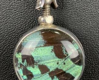 Sterling Silver and Butterfly Wing Pendant Necklace
