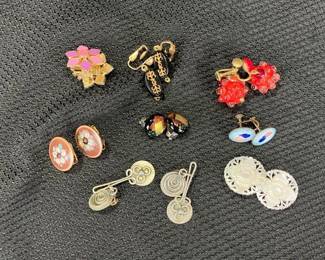 Vintage Earring Assortment Featuring Carved Mother of Pearl, Art Glass, and Murano Glass