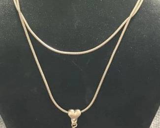 Sterling Silver Heart Motif Bell Necklace
