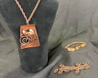Copper-tone Modern Necklace and Bracelets