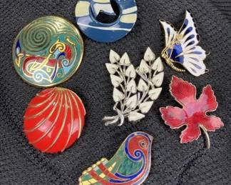 Enameled Costume Jewelry Brooch Pin Assortment