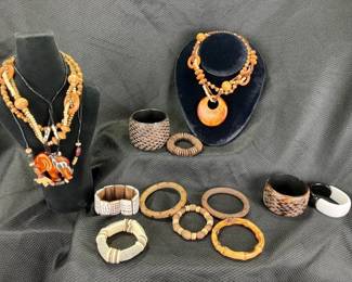 Jewelry Assortment Featuring Natural Woods and Earthtones