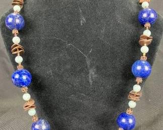 Lapis Lazuli, Mixed Metal, and Stone Necklace