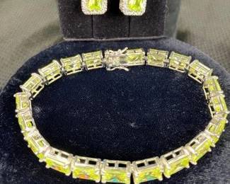 Sterling Silver Faceted Crystal Bracelet and Earring Set