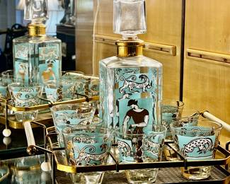 Gay Fad MCM Decanter, Whiskey Glasses and Carrier
